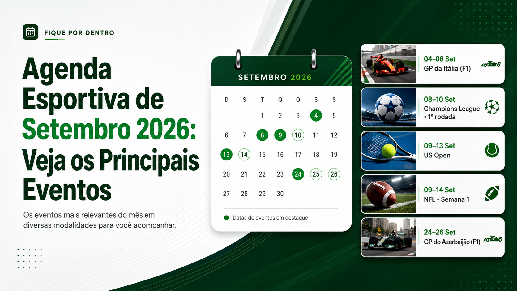 Agenda Esportiva de Setembro 2026: Veja os Principais Eventos
